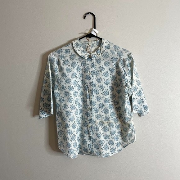 Vintage 1960's Light Blue Peter Pan Shirt Blouse, by Russ, Size S - Picture 1 of 5